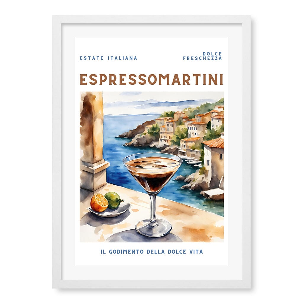 Espresso Martini Cocktail Wall Art Print A4 (21 x 29.7cm) / Matte White Frame / White Border from our Australian Made Framed Wall Art, Prints & Posters collection by Profile Products (Australia) Pty Ltd