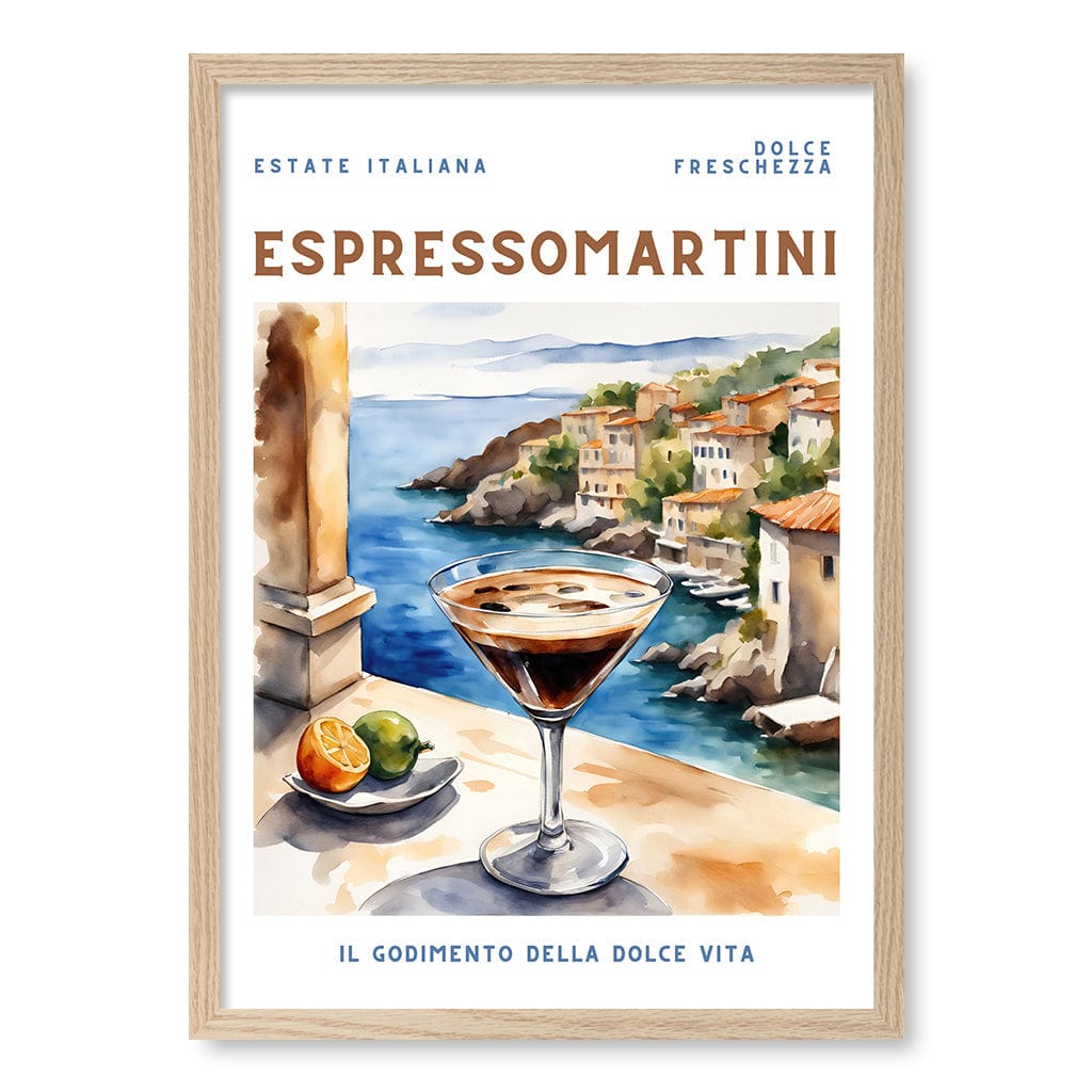 Espresso Martini Cocktail Wall Art Print A4 (21 x 29.7cm) / Natural Oak Frame / No Border from our Australian Made Framed Wall Art, Prints & Posters collection by Profile Products (Australia) Pty Ltd