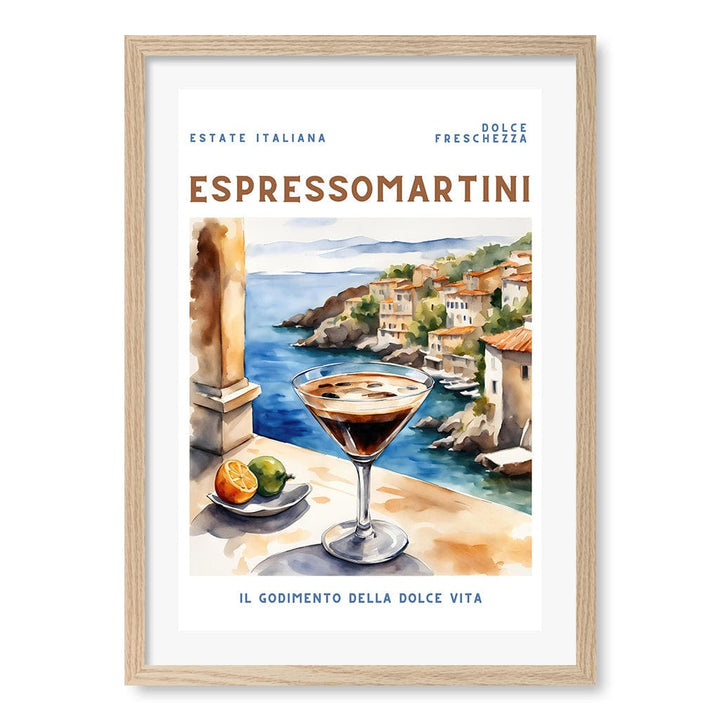Espresso Martini Cocktail Wall Art Print A4 (21 x 29.7cm) / Natural Oak Frame / White Border from our Australian Made Framed Wall Art, Prints & Posters collection by Profile Products (Australia) Pty Ltd