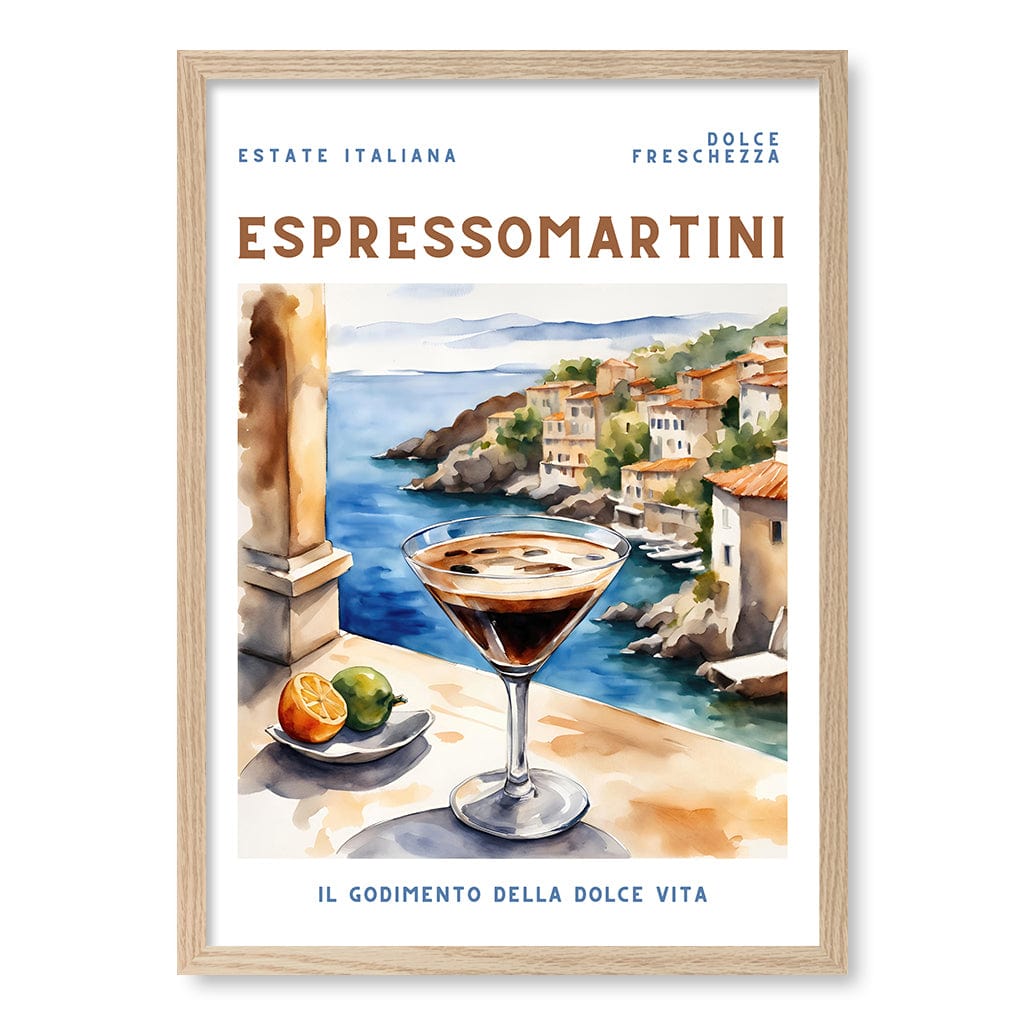 Espresso Martini Wall Art Print A2 (42 x 59.4cm) / Natural Oak Frame / No Border from our Australian Made Wall Art collection by Profile Australia