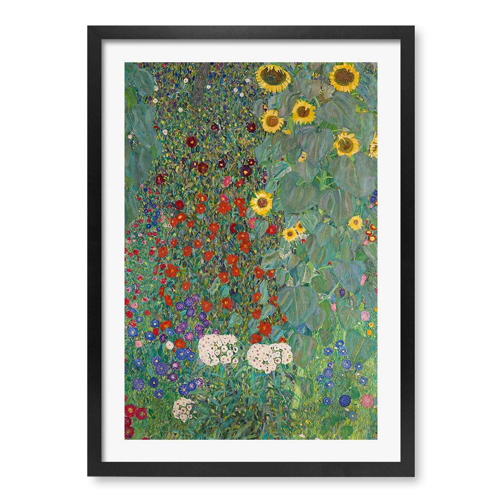 Farm Garden with Sunflowers - Gustav Klimt Art Print A4 (21 x 29.7cm) / Matte Black Frame / White Border from our Australian Made Framed Wall Art, Prints & Posters collection by Profile Products (Australia) Pty Ltd