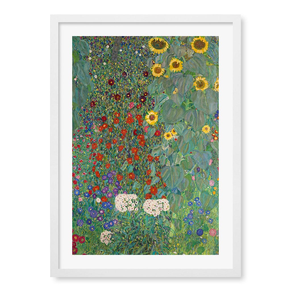 Farm Garden with Sunflowers - Gustav Klimt Art Print A4 (21 x 29.7cm) / Matte White Frame / White Border from our Australian Made Framed Wall Art, Prints & Posters collection by Profile Products (Australia) Pty Ltd