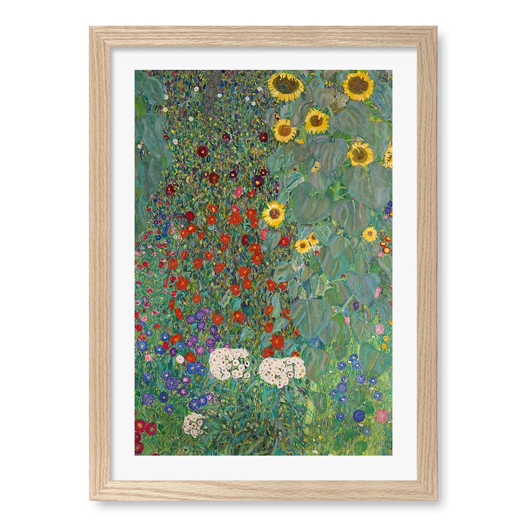 Farm Garden with Sunflowers Wall Art Print A3 (29.7 x 42cm) / Natural Oak Frame / White Border from our Australian Made Wall Art collection by Profile Australia