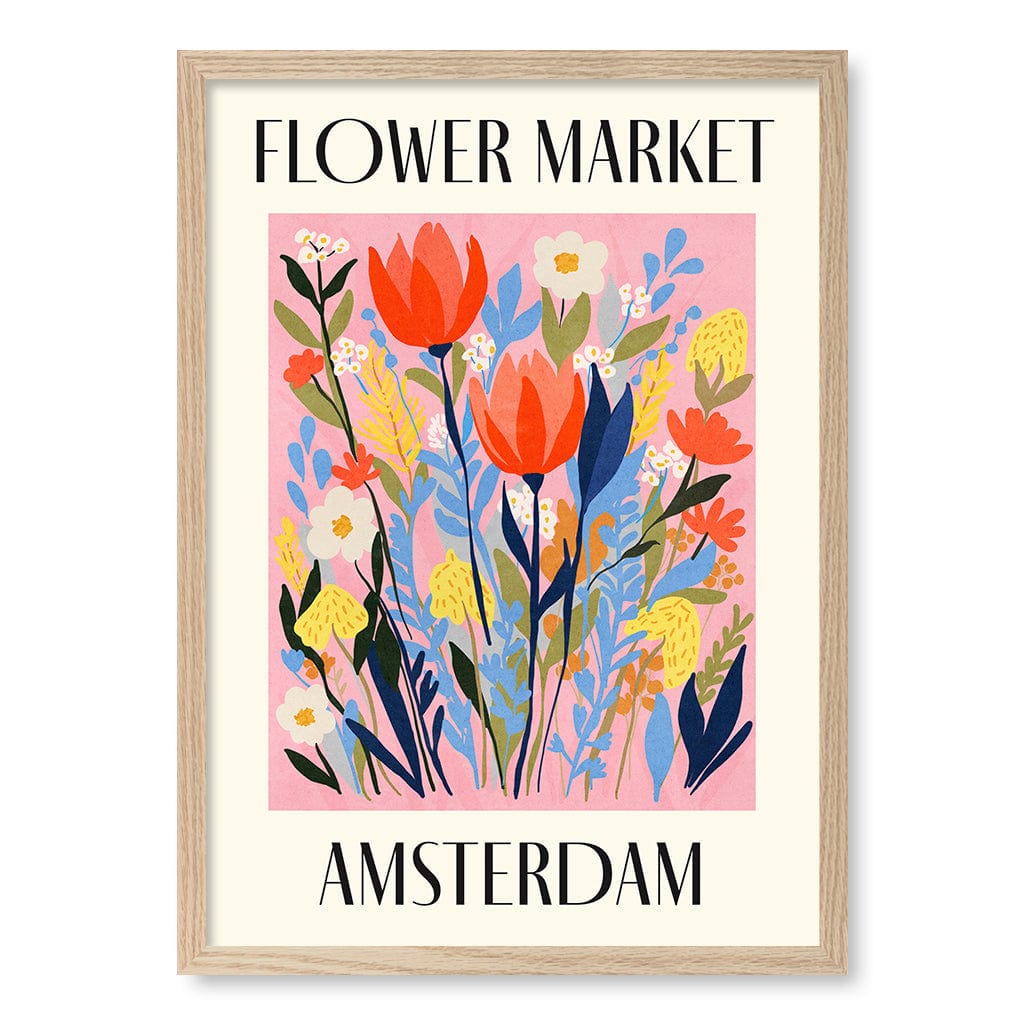 Flower Market Amsterdam Modern Wall Art Print A4 (21 x 29.7cm) / Natural Oak Frame / No Border from our Australian Made Framed Wall Art, Prints & Posters collection by Profile Products (Australia) Pty Ltd