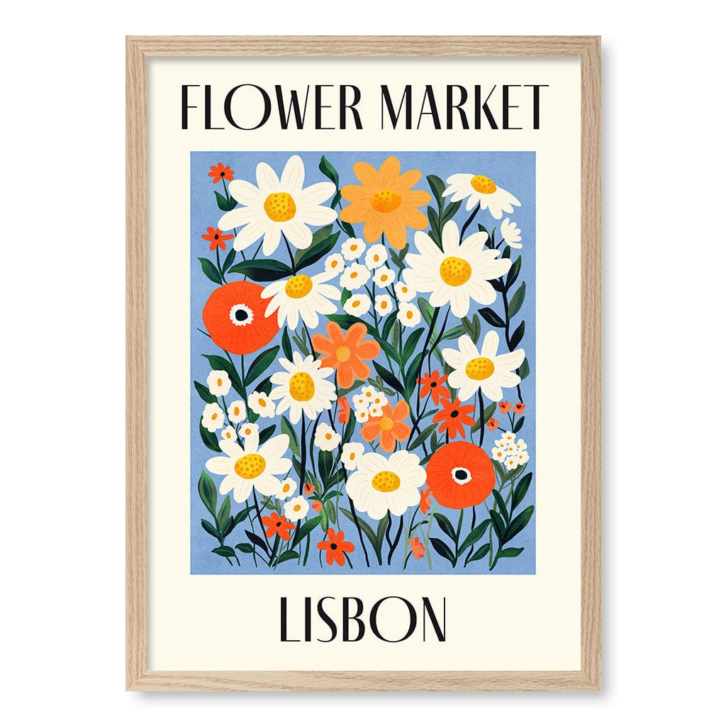 Flower Market Lisbon Modern Wall Art Print A4 (21 x 29.7cm) / Natural Oak Frame / No Border from our Australian Made Framed Wall Art, Prints & Posters collection by Profile Products (Australia) Pty Ltd