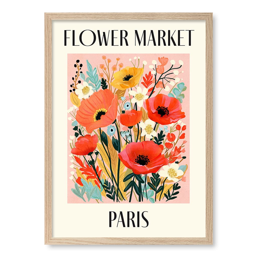 Flower Market Paris Modern Wall Art Print A4 (21 x 29.7cm) / Natural Oak Frame / No Border from our Australian Made Framed Wall Art, Prints & Posters collection by Profile Products (Australia) Pty Ltd
