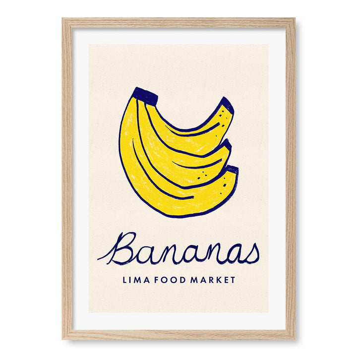 Food Market Bananas Modern Wall Art Print A4 (21 x 29.7cm) / Natural Oak Frame / White Border from our Australian Made Framed Wall Art, Prints & Posters collection by Profile Products (Australia) Pty Ltd
