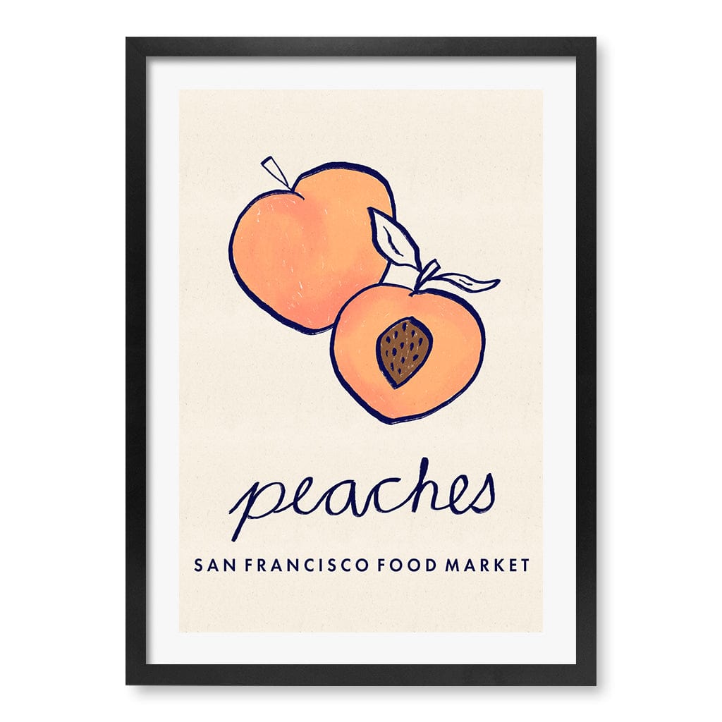 Food Market Peaches Modern Wall Art Print A4 (21 x 29.7cm) / Matte Black Frame / White Border from our Australian Made Framed Wall Art, Prints & Posters collection by Profile Products (Australia) Pty Ltd