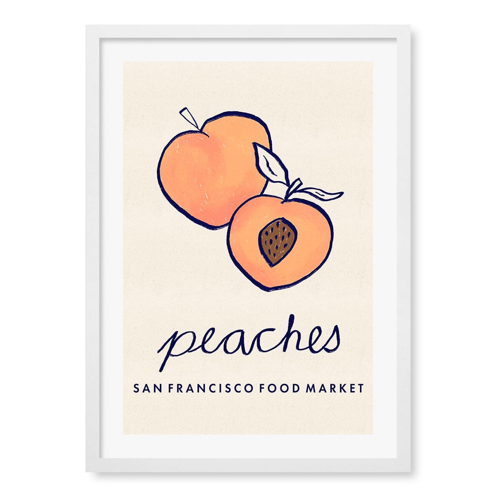 Food Market Peaches Modern Wall Art Print A4 (21 x 29.7cm) / Matte White Frame / White Border from our Australian Made Framed Wall Art, Prints & Posters collection by Profile Products (Australia) Pty Ltd