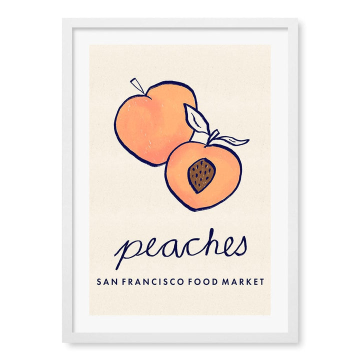 Food Market Peaches Modern Wall Art Print A4 (21 x 29.7cm) / Matte White Frame / White Border from our Australian Made Framed Wall Art, Prints & Posters collection by Profile Products (Australia) Pty Ltd