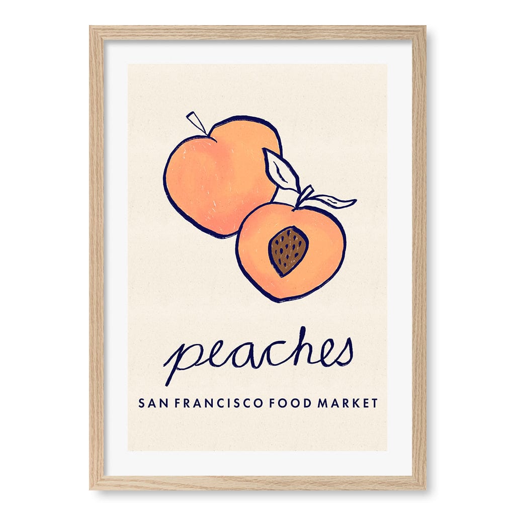 Food Market Peaches Modern Wall Art Print A4 (21 x 29.7cm) / Natural Oak Frame / White Border from our Australian Made Framed Wall Art, Prints & Posters collection by Profile Products (Australia) Pty Ltd