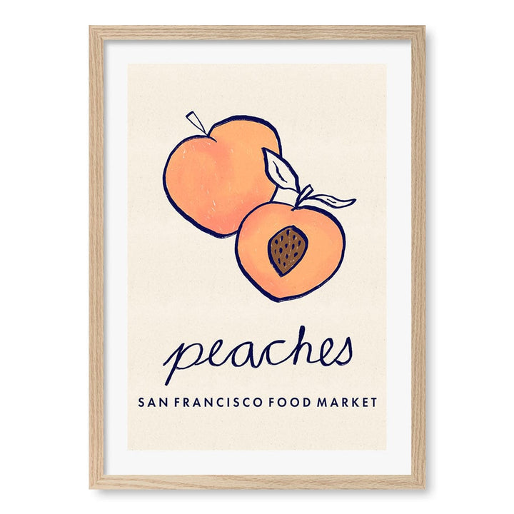 Food Market Peaches Modern Wall Art Print A4 (21 x 29.7cm) / Natural Oak Frame / White Border from our Australian Made Framed Wall Art, Prints & Posters collection by Profile Products (Australia) Pty Ltd
