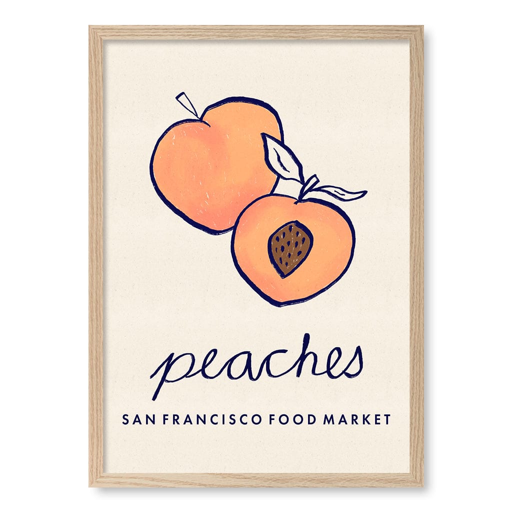Food Market Peaches Wall Art Print A2 (42 x 59.4cm) / Natural Oak Frame / No Border from our Australian Made Wall Art collection by Profile Australia
