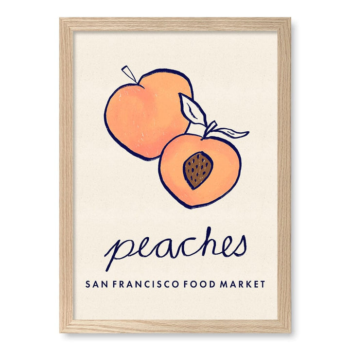 Food Market Peaches Wall Art Print A3 (29.7 x 42cm) / Natural Oak Frame / No Border from our Australian Made Wall Art collection by Profile Australia