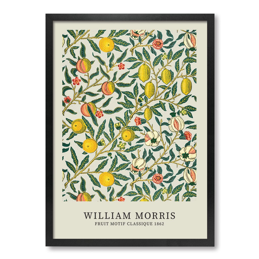 Four Fruits Motif - William Morris Floral Art Print A4 (21 x 29.7cm) / Matte Black Frame / No Border from our Australian Made Framed Wall Art, Prints & Posters collection by Profile Products (Australia) Pty Ltd