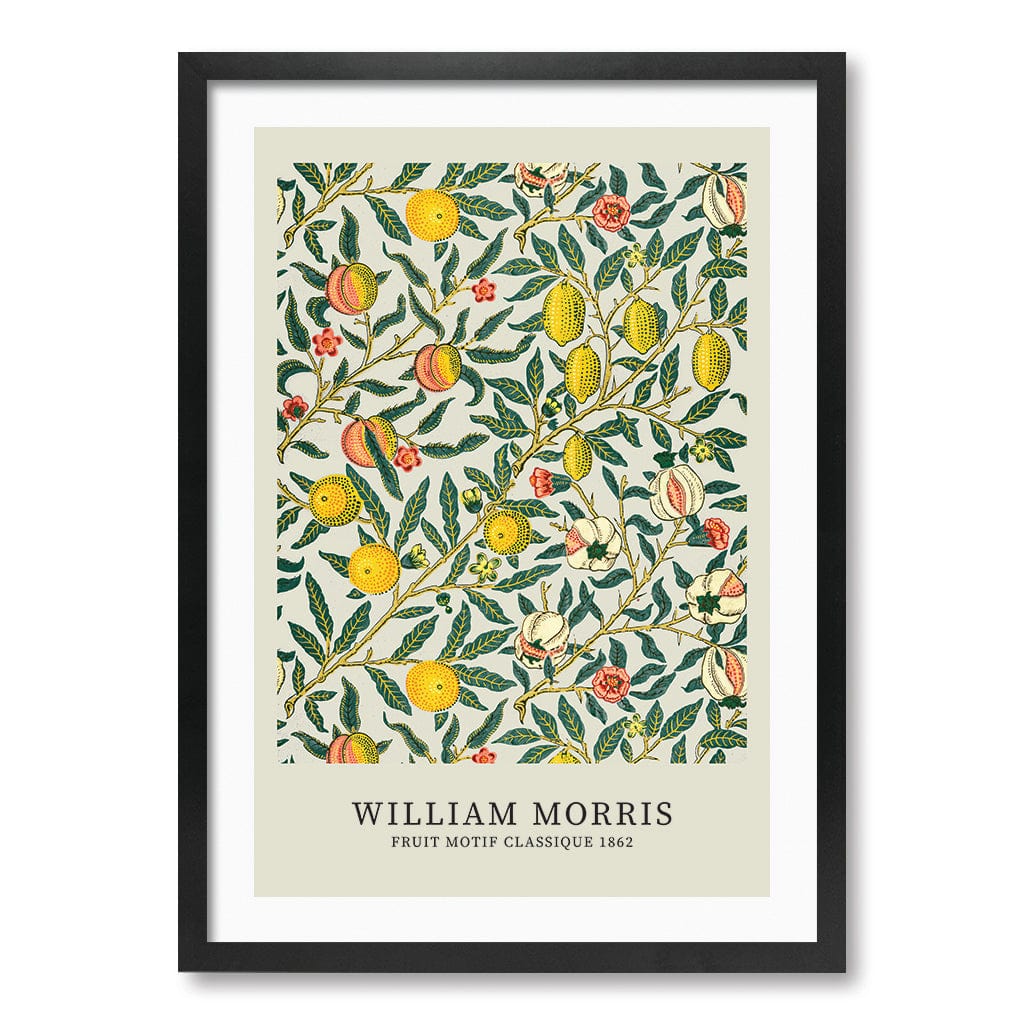 Four Fruits Motif - William Morris Floral Art Print A4 (21 x 29.7cm) / Matte Black Frame / White Border from our Australian Made Framed Wall Art, Prints & Posters collection by Profile Products (Australia) Pty Ltd