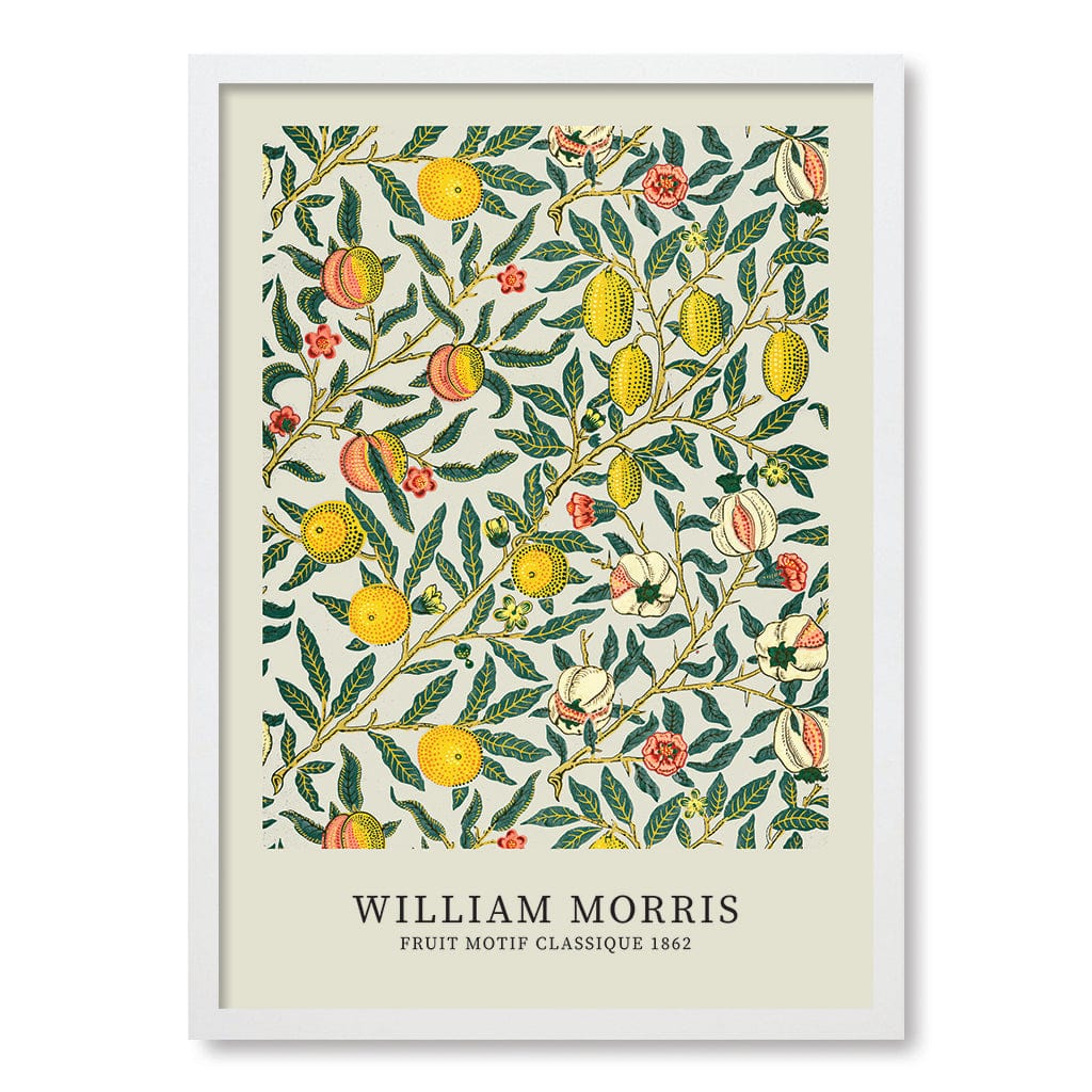 Four Fruits Motif - William Morris Floral Art Print A4 (21 x 29.7cm) / Matte White Frame / No Border from our Australian Made Framed Wall Art, Prints & Posters collection by Profile Products (Australia) Pty Ltd