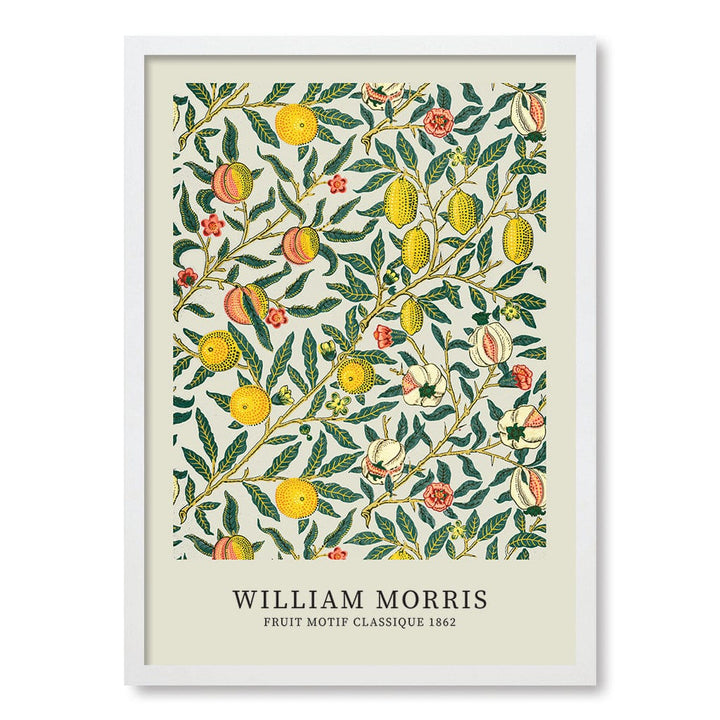 Four Fruits Motif - William Morris Floral Art Print A4 (21 x 29.7cm) / Matte White Frame / No Border from our Australian Made Framed Wall Art, Prints & Posters collection by Profile Products (Australia) Pty Ltd
