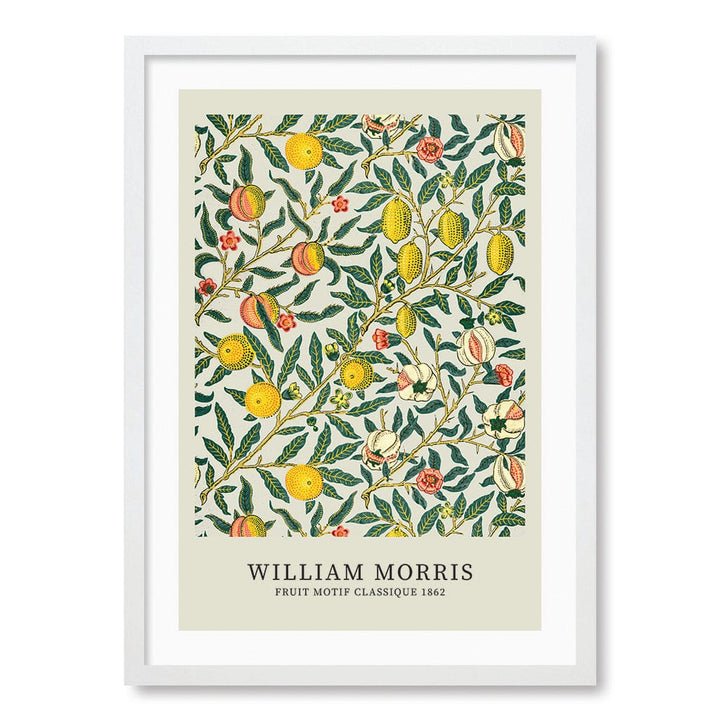 Four Fruits Motif - William Morris Floral Art Print A4 (21 x 29.7cm) / Matte White Frame / White Border from our Australian Made Framed Wall Art, Prints & Posters collection by Profile Products (Australia) Pty Ltd