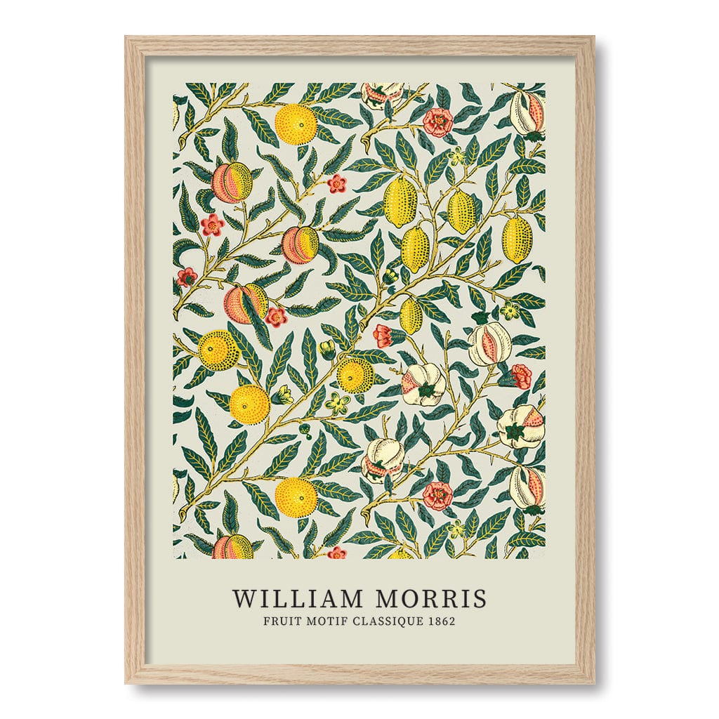 Four Fruits Motif - William Morris Floral Art Print A4 (21 x 29.7cm) / Natural Oak Frame / No Border from our Australian Made Framed Wall Art, Prints & Posters collection by Profile Products (Australia) Pty Ltd