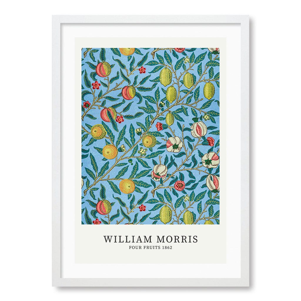 Four Fruits Pattern - William Morris Floral Art Print A4 (21 x 29.7cm) / Matte White Frame / White Border from our Australian Made Framed Wall Art, Prints & Posters collection by Profile Products (Australia) Pty Ltd