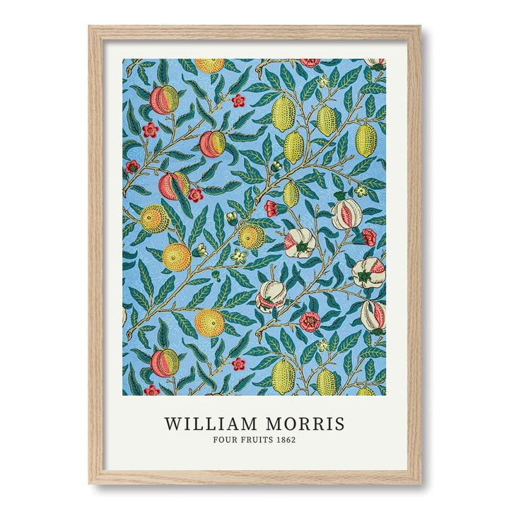 Four Fruits Pattern - William Morris Floral Art Print A4 (21 x 29.7cm) / Natural Oak Frame / No Border from our Australian Made Framed Wall Art, Prints & Posters collection by Profile Products (Australia) Pty Ltd
