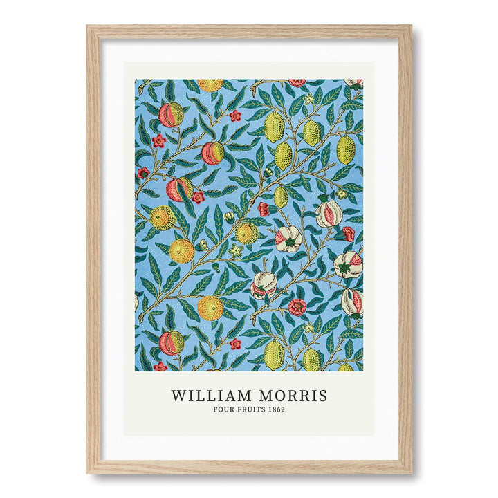 Four Fruits Pattern - William Morris Floral Art Print A4 (21 x 29.7cm) / Natural Oak Frame / White Border from our Australian Made Framed Wall Art, Prints & Posters collection by Profile Products (Australia) Pty Ltd