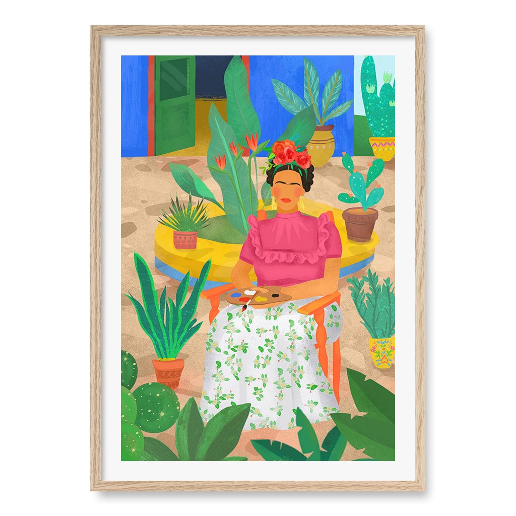 Frida Wall Art Print A1 (59.4 x 84.1cm) / Natural Oak Frame / White Border from our Australian Made Wall Art collection by Profile Australia