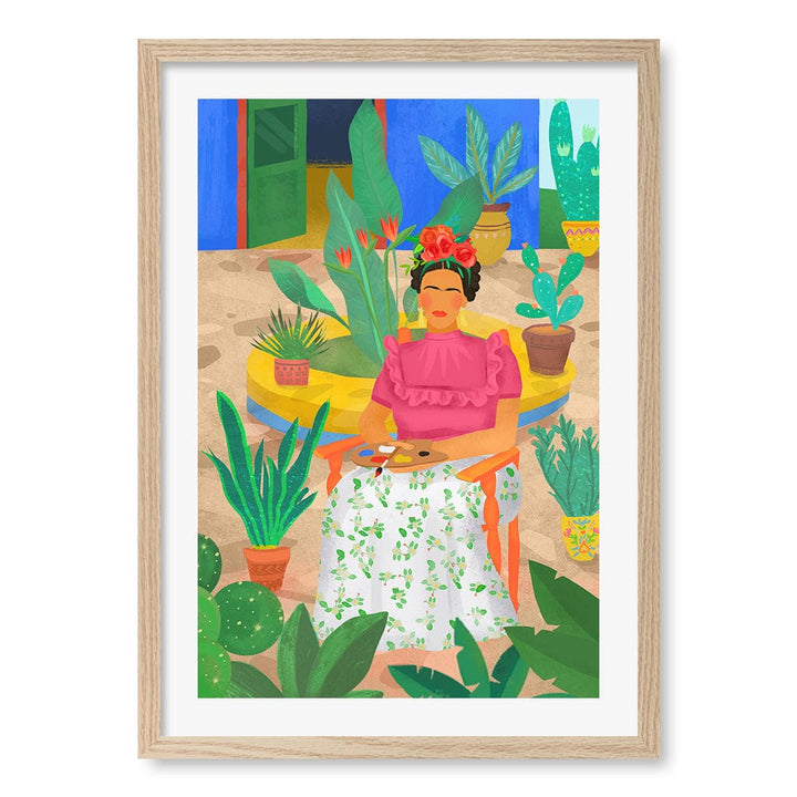 Frida Wall Art Print A2 (42 x 59.4cm) / Natural Oak Frame / White Border from our Australian Made Wall Art collection by Profile Australia