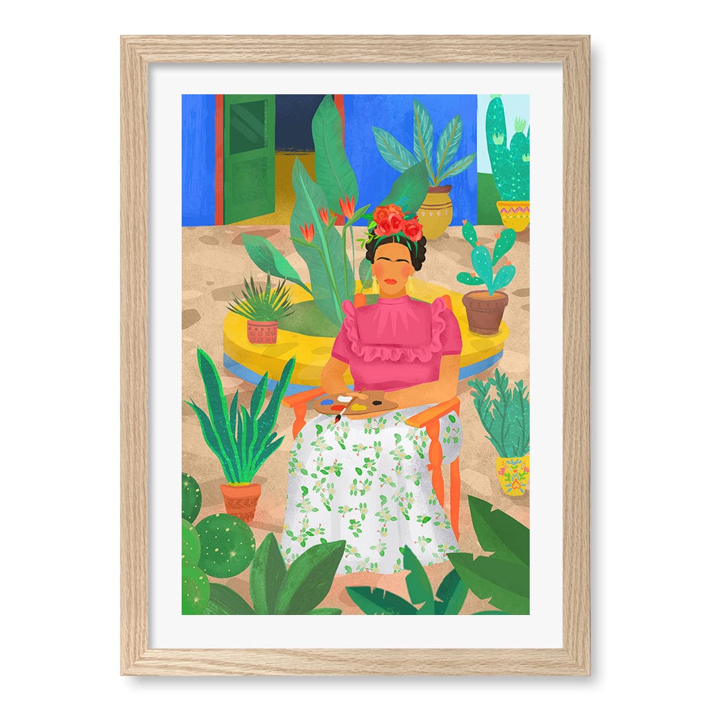 Frida Wall Art Print A3 (29.7 x 42cm) / Natural Oak Frame / White Border from our Australian Made Wall Art collection by Profile Australia