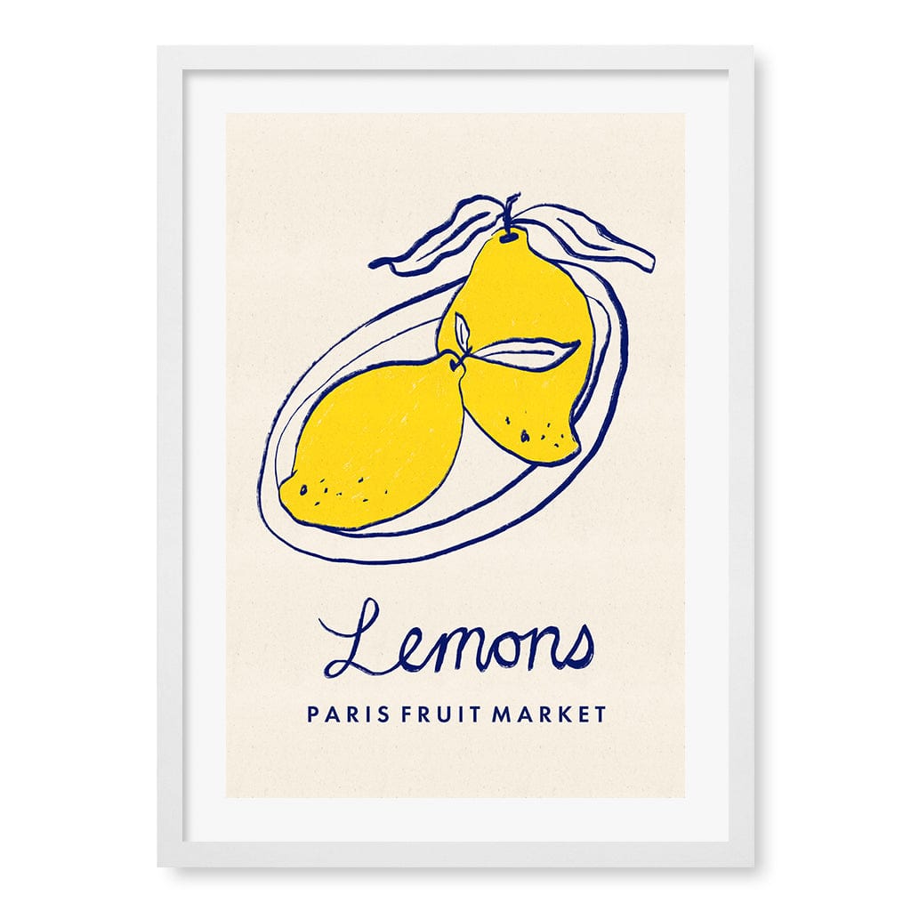 Fruit Market Lemons Paris Modern Wall Art Print A4 (21 x 29.7cm) / Matte White Frame / White Border from our Australian Made Framed Wall Art, Prints & Posters collection by Profile Products (Australia) Pty Ltd