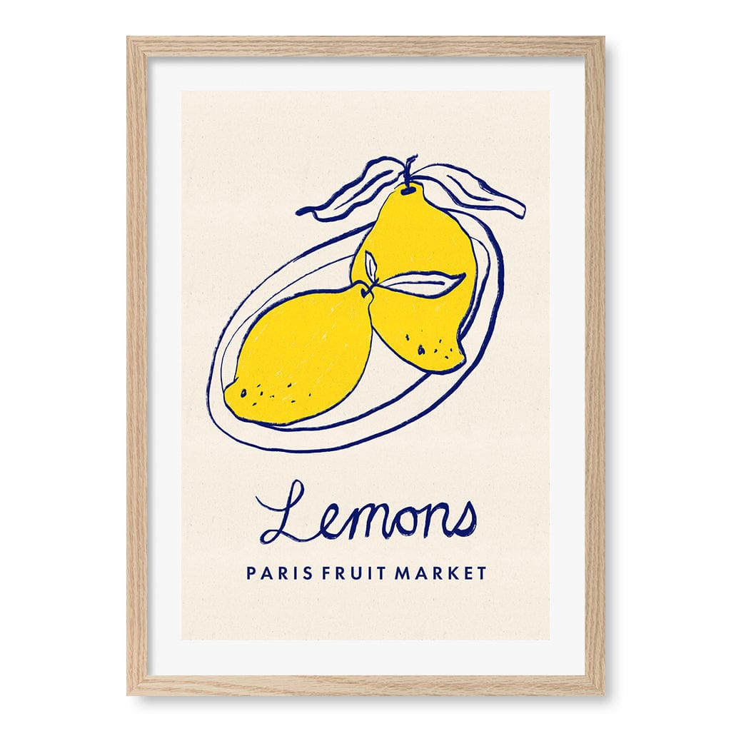 Fruit Market Lemons Paris Modern Wall Art Print A4 (21 x 29.7cm) / Natural Oak Frame / White Border from our Australian Made Framed Wall Art, Prints & Posters collection by Profile Products (Australia) Pty Ltd