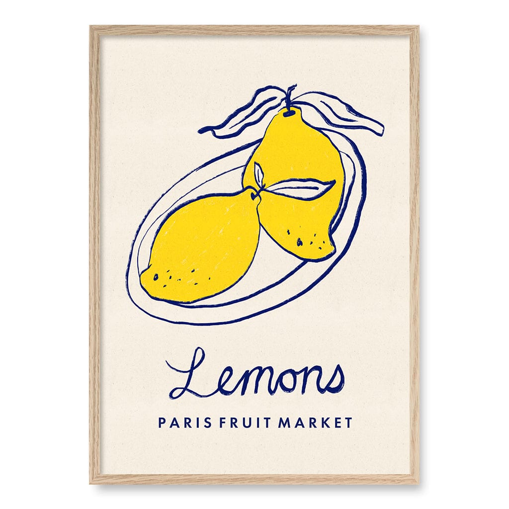 Fruit Market Lemons Paris Wall Art Print A1 (59.4 x 84.1cm) / Natural Oak Frame / No Border from our Australian Made Wall Art collection by Profile Australia