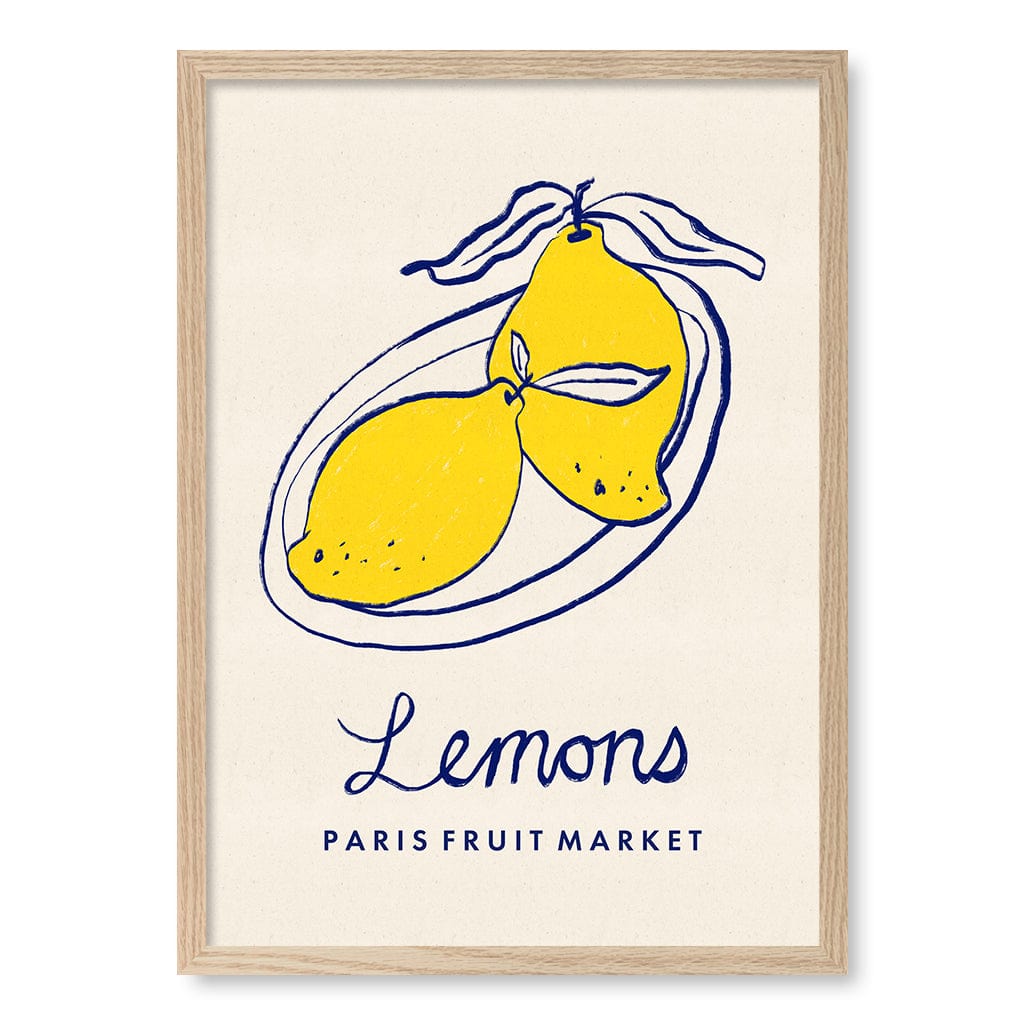 Fruit Market Lemons Paris Wall Art Print A2 (42 x 59.4cm) / Natural Oak Frame / No Border from our Australian Made Wall Art collection by Profile Australia