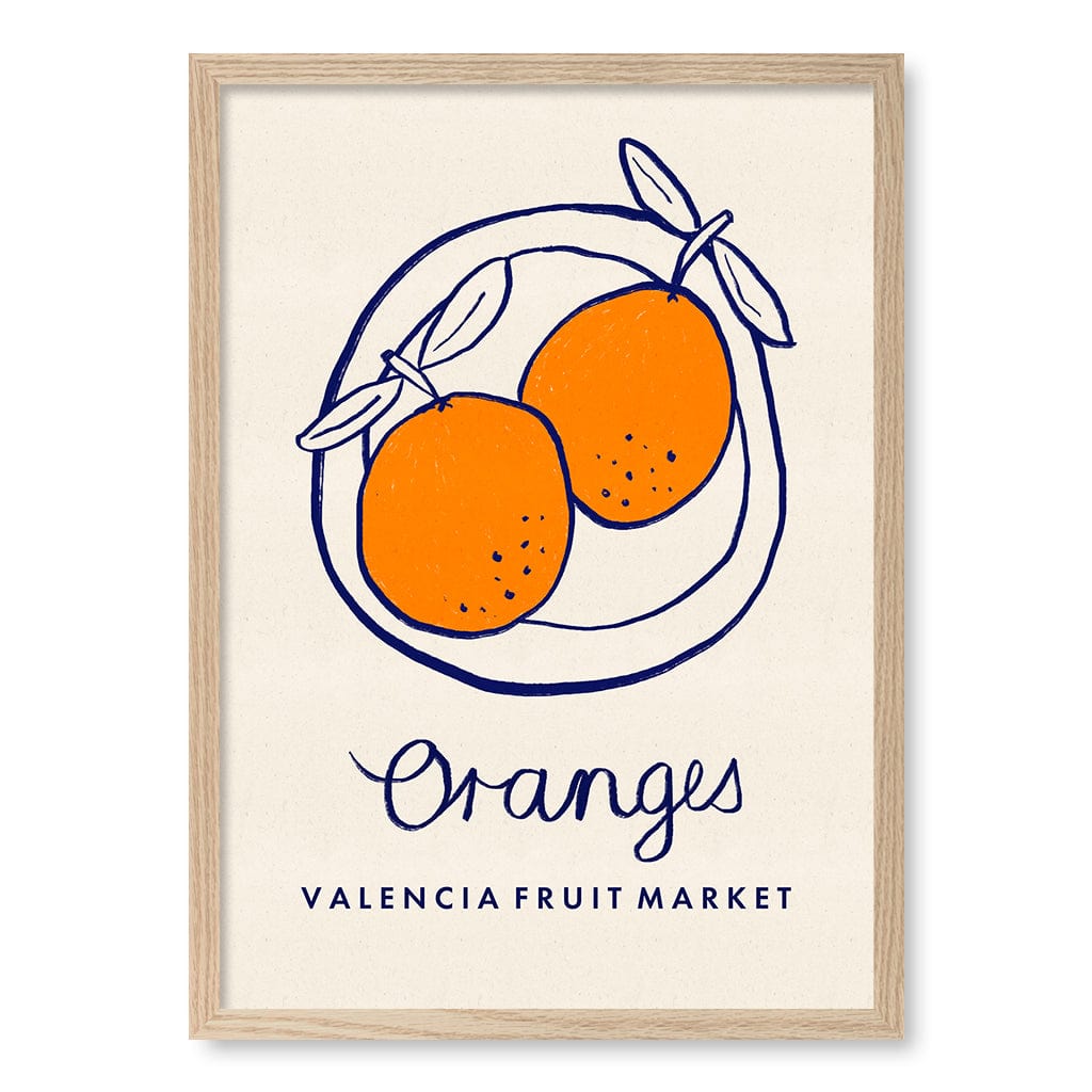 Fruit Market Oranges Modern Wall Art Print A4 (21 x 29.7cm) / Natural Oak Frame / No Border from our Australian Made Framed Wall Art, Prints & Posters collection by Profile Products (Australia) Pty Ltd