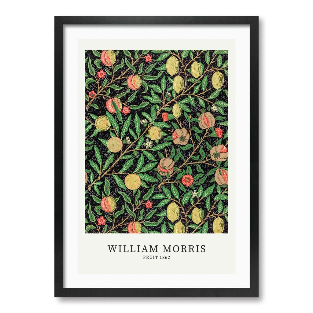 Fruit Pattern - William Morris Floral Art Print A4 (21 x 29.7cm) / Matte Black Frame / White Border from our Australian Made Framed Wall Art, Prints & Posters collection by Profile Products (Australia) Pty Ltd