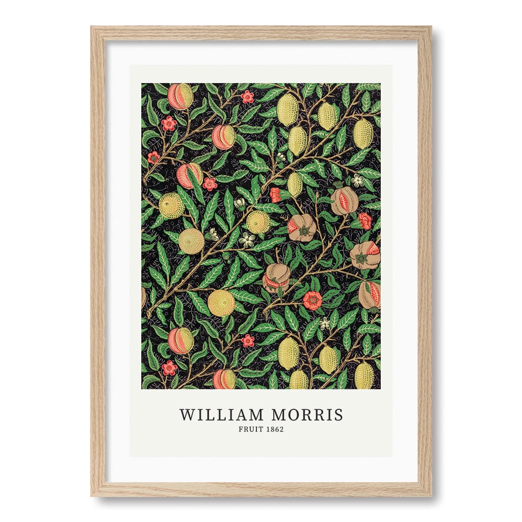 Fruit Pattern - William Morris Floral Art Print A4 (21 x 29.7cm) / Natural Oak Frame / White Border from our Australian Made Framed Wall Art, Prints & Posters collection by Profile Products (Australia) Pty Ltd