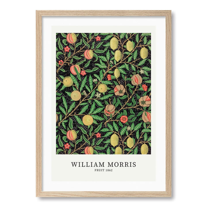 Fruit Pattern - William Morris Floral Art Print A4 (21 x 29.7cm) / Natural Oak Frame / White Border from our Australian Made Framed Wall Art, Prints & Posters collection by Profile Products (Australia) Pty Ltd