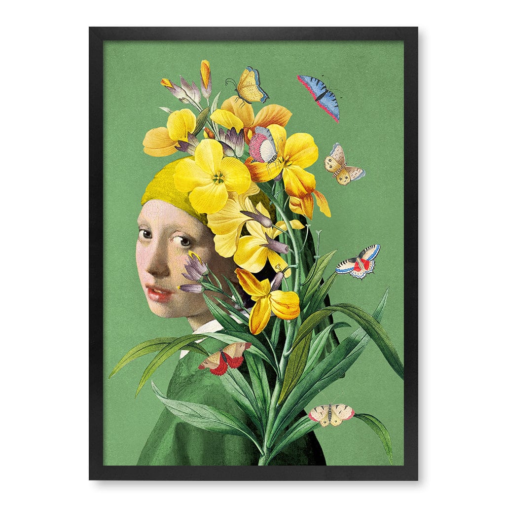 Girl With A Pearl Earring-Springtime Modern Wall Art Print A4 (21 x 29.7cm) / Matte Black Frame / No Border from our Australian Made Framed Wall Art, Prints & Posters collection by Profile Products (Australia) Pty Ltd