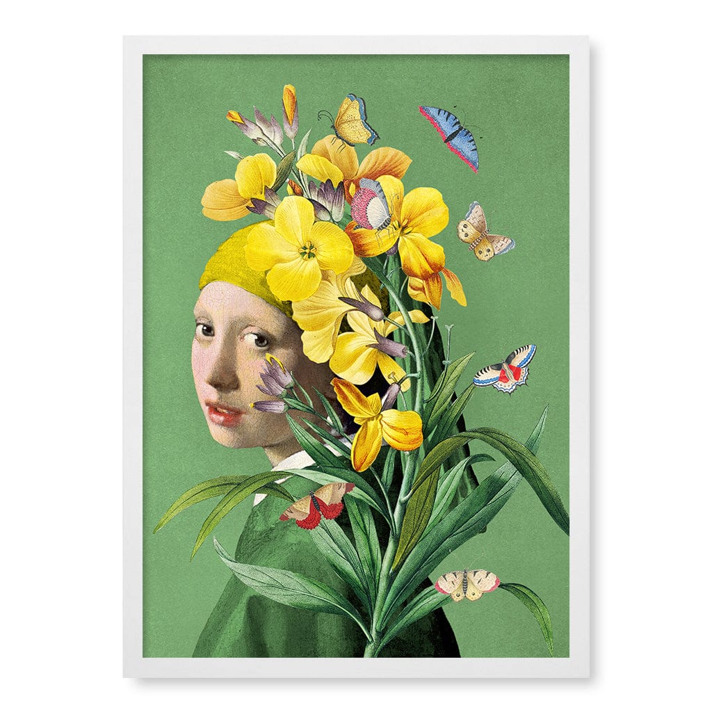 Girl With A Pearl Earring-Springtime Modern Wall Art Print A4 (21 x 29.7cm) / Matte White Frame / No Border from our Australian Made Framed Wall Art, Prints & Posters collection by Profile Products (Australia) Pty Ltd