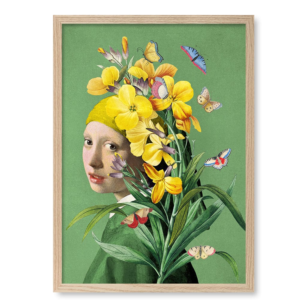 Girl With A Pearl Earring-Springtime Modern Wall Art Print A4 (21 x 29.7cm) / Natural Oak Frame / No Border from our Australian Made Framed Wall Art, Prints & Posters collection by Profile Products (Australia) Pty Ltd