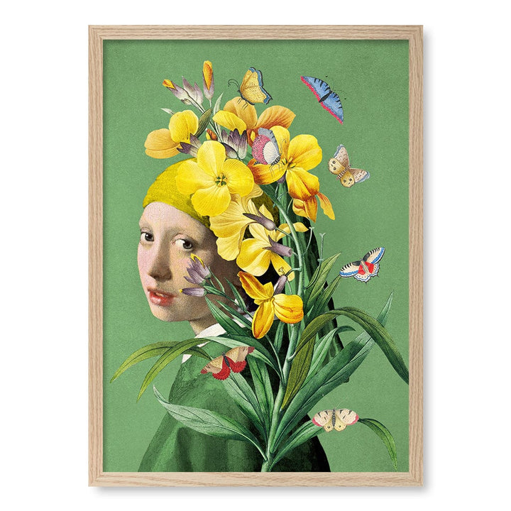 Girl With A Pearl Earring-Springtime Modern Wall Art Print A4 (21 x 29.7cm) / Natural Oak Frame / No Border from our Australian Made Framed Wall Art, Prints & Posters collection by Profile Products (Australia) Pty Ltd