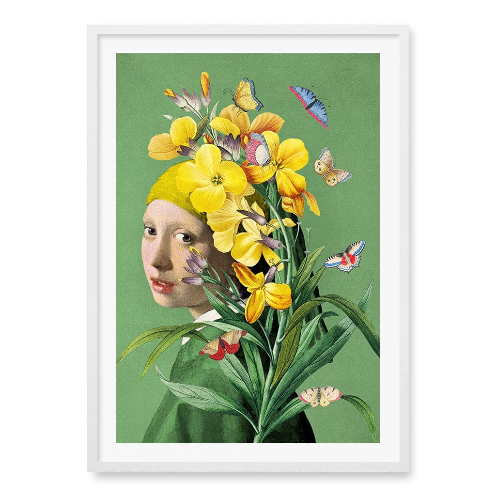Girl With A Pearl Earring-Springtime Wall Art Print A1 (59.4 x 84.1cm) / Matte White Frame / White Border from our Australian Made Wall Art collection by Profile Australia