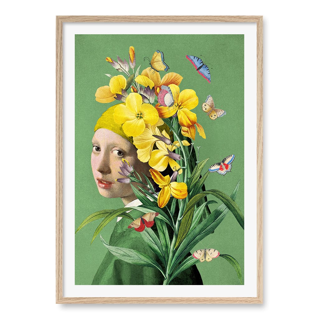 Girl With A Pearl Earring-Springtime Wall Art Print A1 (59.4 x 84.1cm) / Natural Oak Frame / White Border from our Australian Made Wall Art collection by Profile Australia
