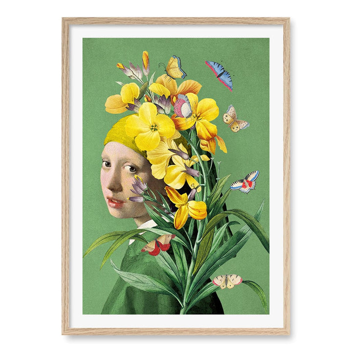 Girl With A Pearl Earring-Springtime Wall Art Print A1 (59.4 x 84.1cm) / Natural Oak Frame / White Border from our Australian Made Wall Art collection by Profile Australia