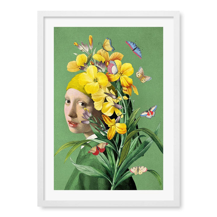 Girl With A Pearl Earring-Springtime Wall Art Print A2 (42 x 59.4cm) / Matte White Frame / White Border from our Australian Made Wall Art collection by Profile Australia