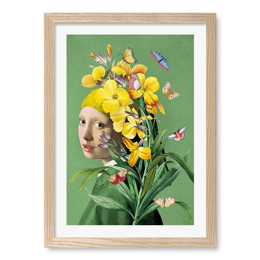Girl With A Pearl Earring-Springtime Wall Art Print A3 (29.7 x 42cm) / Natural Oak Frame / White Border from our Australian Made Wall Art collection by Profile Australia
