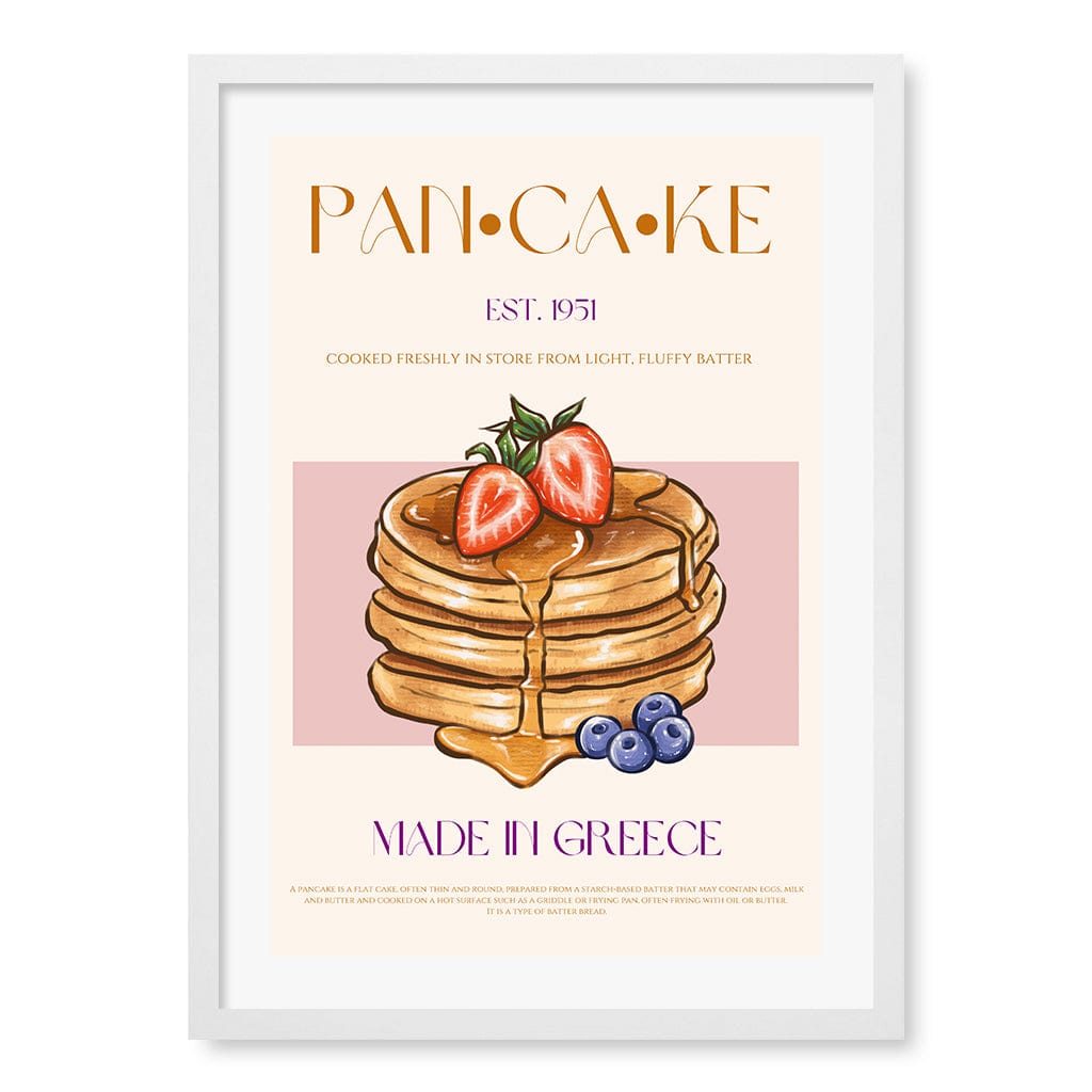 Greek Pancakes Modern Wall Art Print A4 (21 x 29.7cm) / Matte White Frame / White Border from our Australian Made Framed Wall Art, Prints & Posters collection by Profile Products (Australia) Pty Ltd