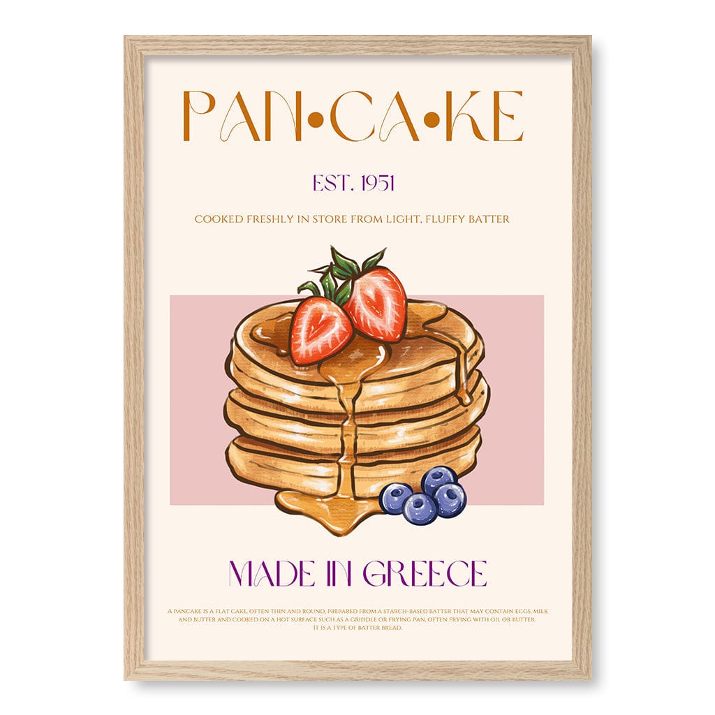 Greek Pancakes Modern Wall Art Print A4 (21 x 29.7cm) / Natural Oak Frame / No Border from our Australian Made Framed Wall Art, Prints & Posters collection by Profile Products (Australia) Pty Ltd