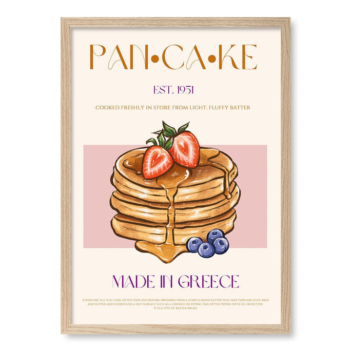 Greek Pancakes Modern Wall Art Print A4 (21 x 29.7cm) / Natural Oak Frame / No Border from our Australian Made Framed Wall Art, Prints & Posters collection by Profile Products (Australia) Pty Ltd